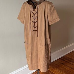 Lafayette 148 New York Tan Lace-Up Shift Dress